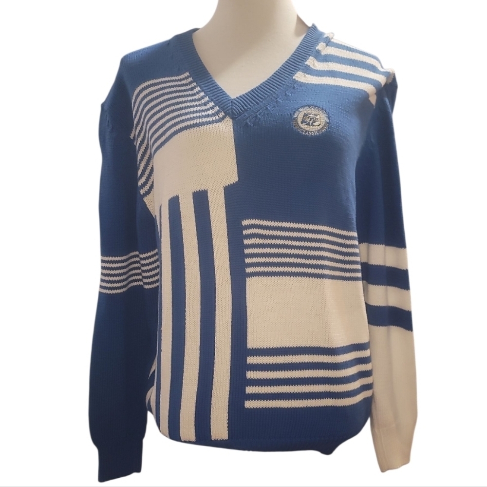 deadstock lady antigua Bob Hope chrysler classic Blue White V-Neck golf Sweater